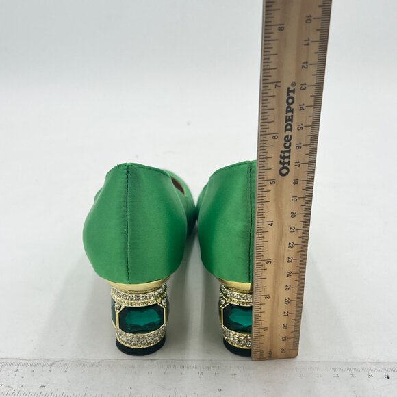 FSJ Green Bridal Pointed Toe Chunky Low Heel Crystal Pumps Slip on Wedding Shoes - Picture 5 of 8